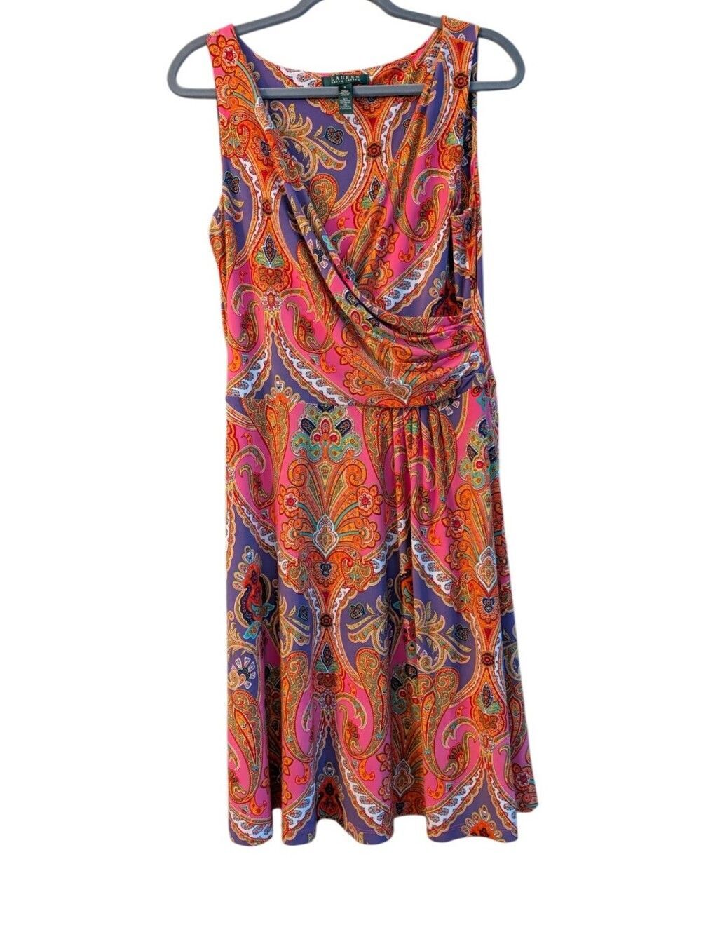 Lauren Ralph Lauren Multicolor Paisley Faux Wrap Dress sleeveless colorful S